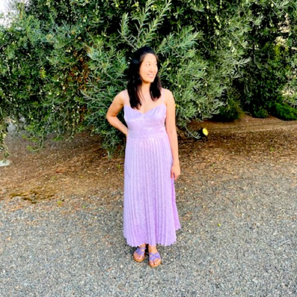 Lulus Regal Romance Floral Jacquard Pleated Satin Midi Dress - Lavender - L